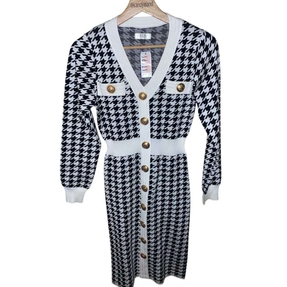 STEPS New York Women’s Knit Bodycon Houndstooth Dress